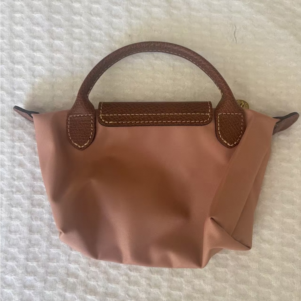 Longchamp mini top-handle bag in blush pink with brown trim - Picture 3 of 4